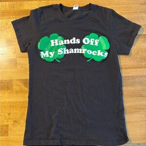 Black and Green Short Sleeve Tee with Shamrock Graphic